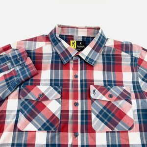 Browning Mens XL Plaid Long Sleeve Button Down Red Blue White Untucked Shirt